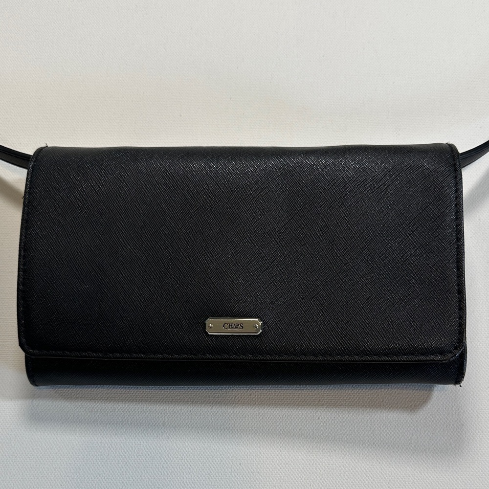 Chaps Black Crossbody Wallet with Adjustable Strap
